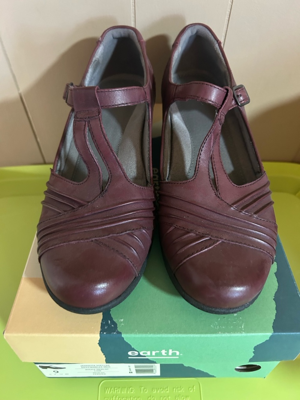 Women's T-Strap Mary Jane Shoes in Burgundy
